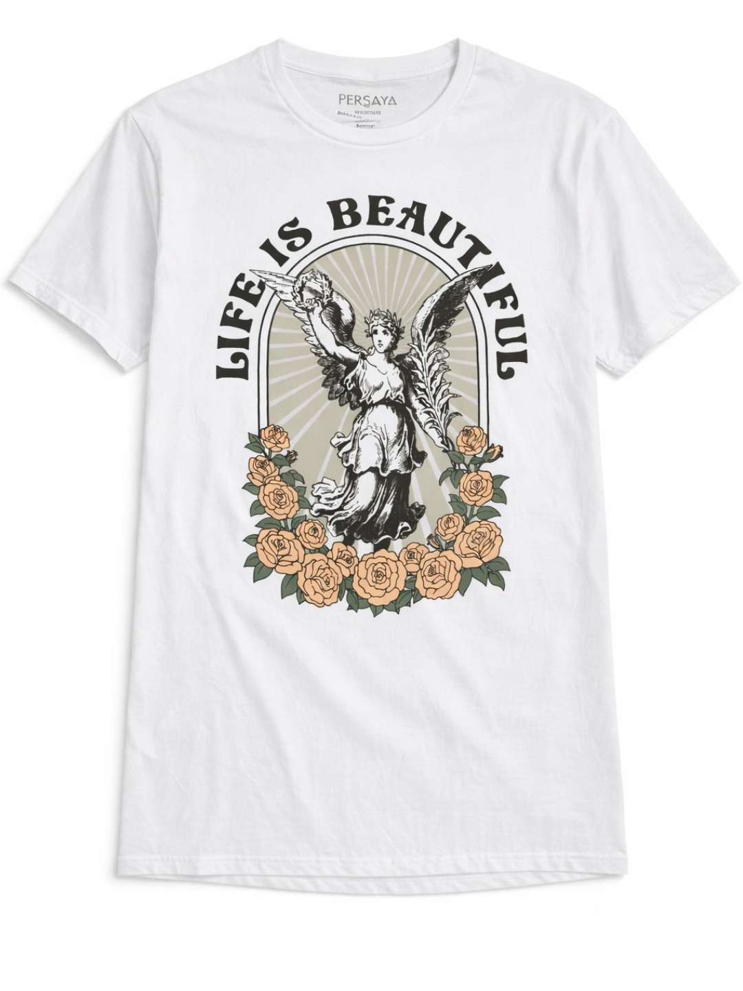 Persaya Life Is Beautiful Angel Graphic Tee 100% Cotton Vintage Style Boho